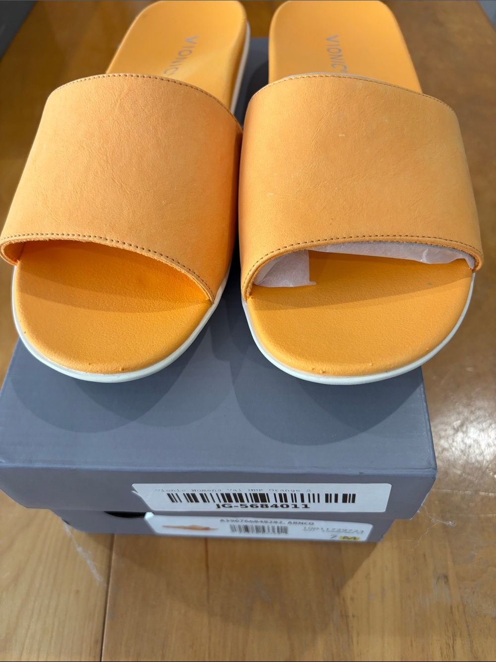 Vionic Leather Orange Slide Sandals - Slip-On Slides